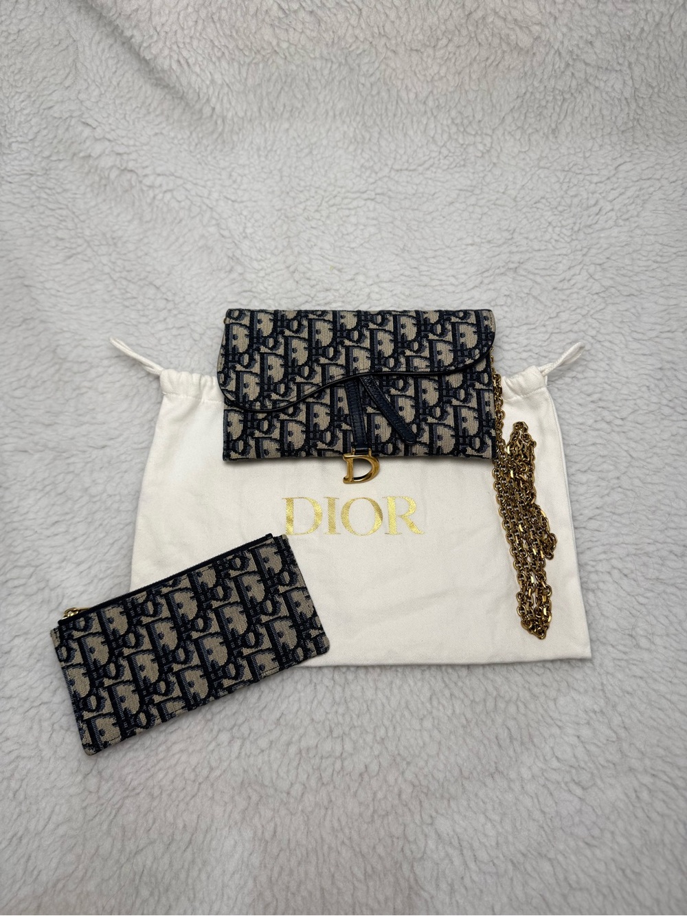 Christian Dior Small Saddle Pouch with Chain
Blue Dior Oblique Jacquard